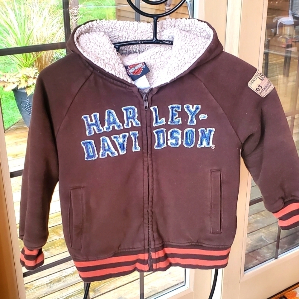 Harley-Davidson Motorcycle Unisex Full Zip Sherpa Line Brown Sz. 6 Hoodie Jacket
